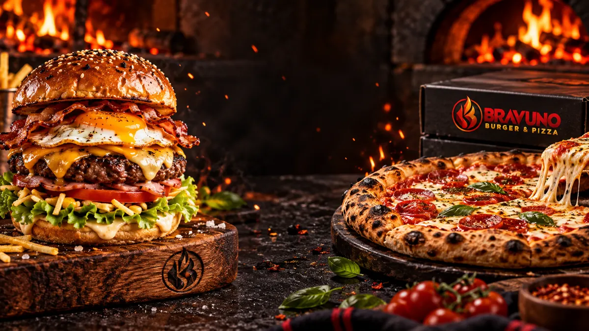 Hambúrgueres e pizzas Bravuno na brasa